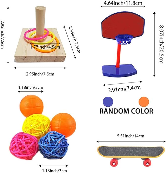 4Pcs Bird Training Intelligence Toys Set Included Training Basketball, Colorful Stacking Rings, Mini Skateboard and Shopping Cart Toy, Sepak Takraw for Parrots Budgies Cockatiel Parakeet #6