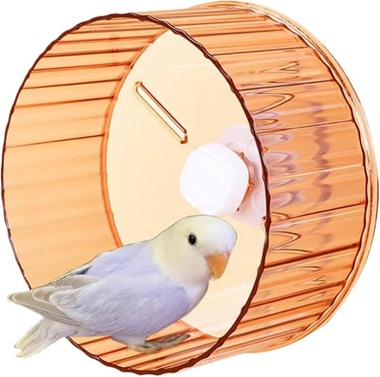 Bird Wheel Toy, Silent Parrot Exercise Wheel Interactive Rotating Toy for Small Medium Birds - Parakeets Cockatiels Conures Lovebirds Finches - Bird Cage Enrichment Accessory (S (6.7''D),Orange)
