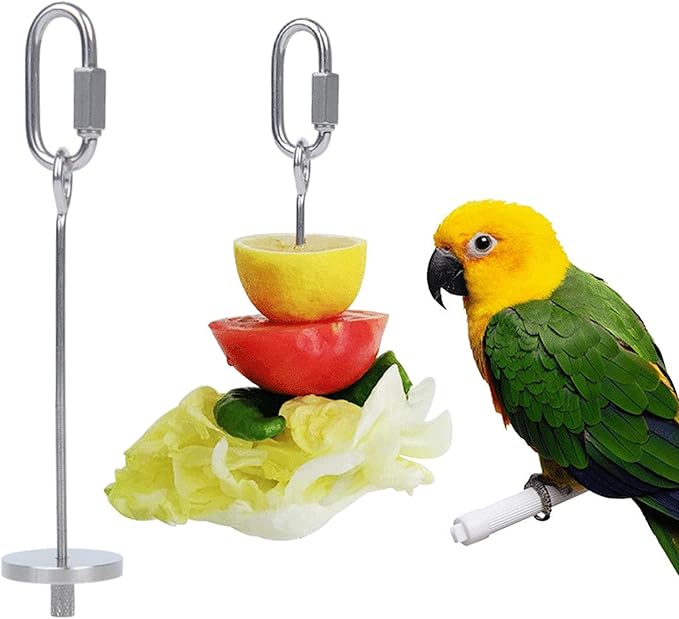 Bird Food Holder, Bird Feeder Toy, Stainless Steel Parrot Fruit Vegetable Stick Holder, Foraging Hanging Food Feeding Treating Tool Bird Treat Skewer