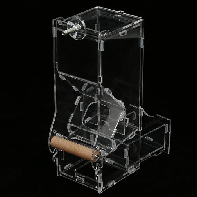 Bird Automatic Food Feeder, 1Pc Acrylic Transparent Parrot Integrated Automatic Feeder Automatic Bird Seed Feeder for Small to Medium Birds(M Single Type)