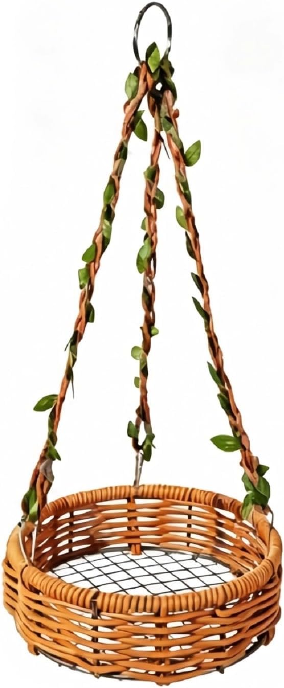 Hanging Rattan Bird Nest for Cage, Bird-Safe Vine Swing Perch with Leaves, Washable Chew-Proof Hammock Nest for Lovebird Cockatiel Budgie Conure, Cage Decoration & Rest Toy for Small Birds(Round)