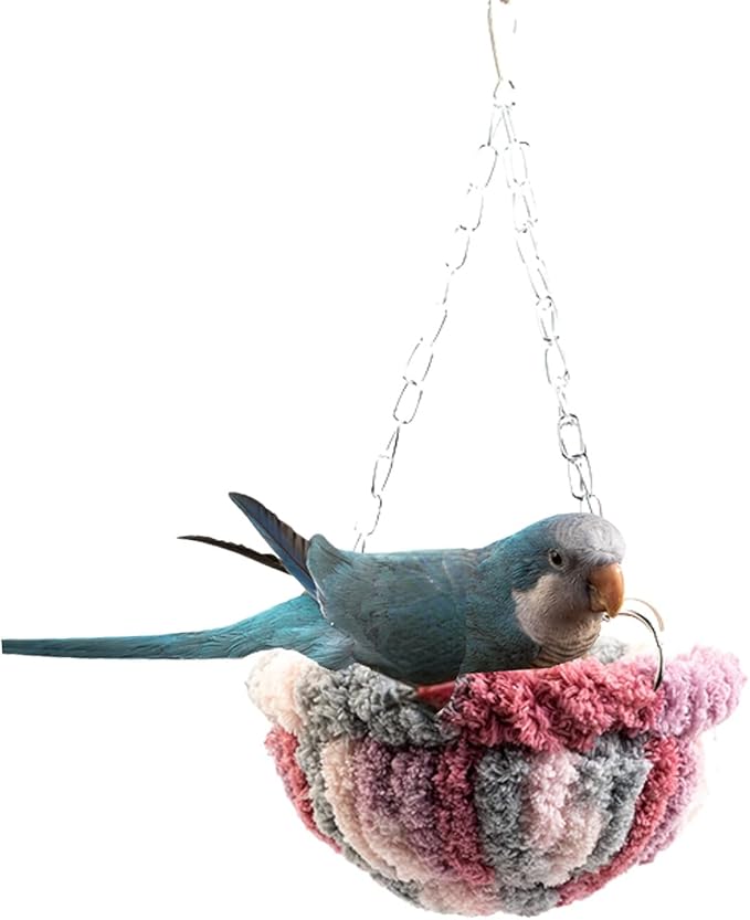 Warm Nest Bed Large Bird Swing Toy for Parrot Cockatiel Parakeet African Grey Cockatoo Macaw Amazon Conure Budgie Canary Lovebird Finch Hamster Chinchilla Cage Perch (Pink)