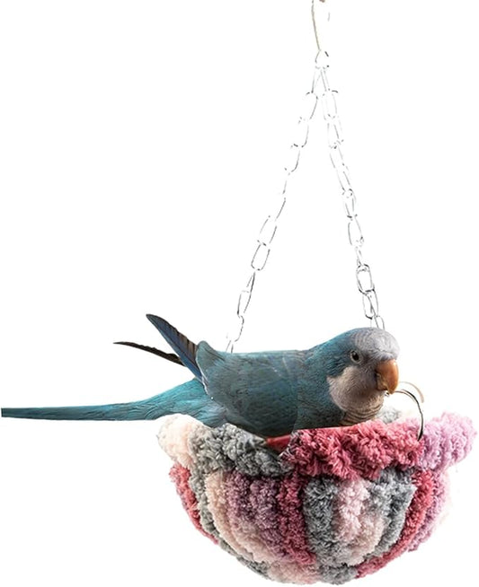 Warm Nest Bed Large Bird Swing Toy for Parrot Cockatiel Parakeet African Grey Cockatoo Macaw Amazon Conure Budgie Canary Lovebird Finch Hamster Chinchilla Cage Perch (Pink)