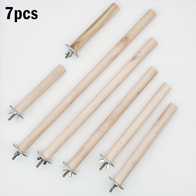 Woohome 7 PCS Natural Wood Bird Perch Stand, 5 Size Bird Parrot Perch Stand Set, Wooden Parrot Perch Stand for Parrotlets Cockatiels Budgies Parakeets