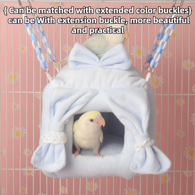 Warm Bird Nest with Hooks and Acrylic Chains Bird Cage Accessory Parrot Hammock Swing Small Animal Hanging Bed for Lovebird Conure Cockatiel (Pink,S)