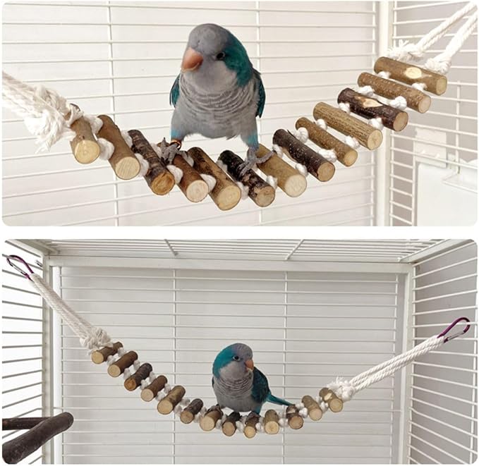 Rope Ladder Bird Toy, Wood Stairs Climbing Activity Attachment Natural Wooden Step Swing Hanging Chewing Pet Bridge Cage Birdcage Lovebirds Rodent Parakeet Parrot Cockatiel Gecko Hermit Crab