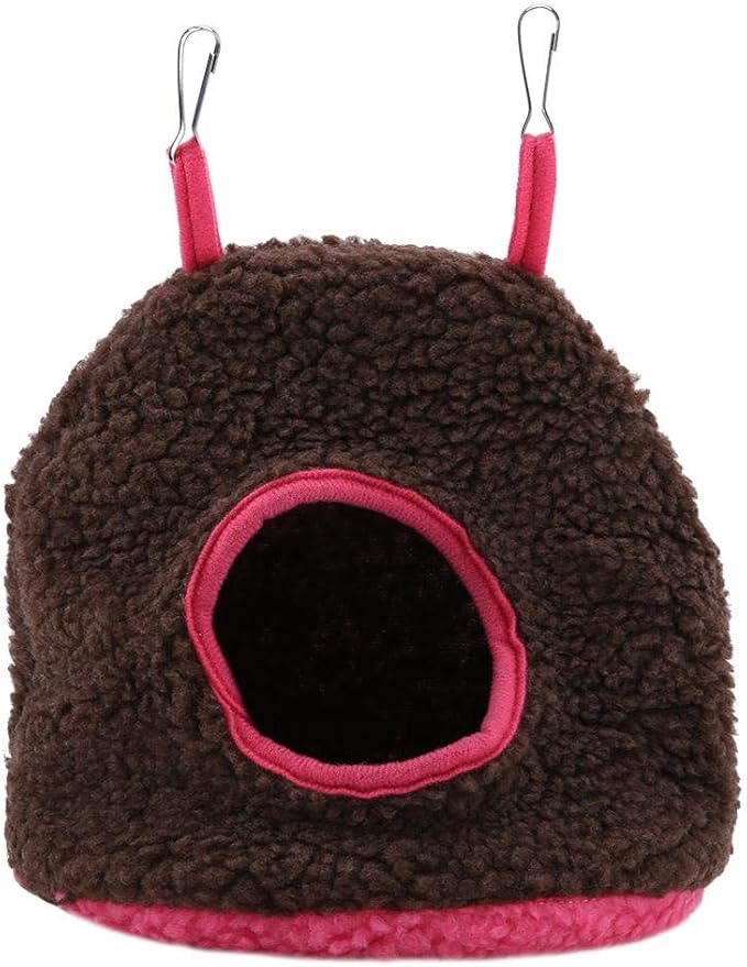Bird Nest Hammock Tent Bed Bird Nests, Winter Warm Bird Nest House Parrot Nest Pet Bird Nest Winter Warm Hammock Hanging Cave Cage Plush Tent Bed(Dark Brown)