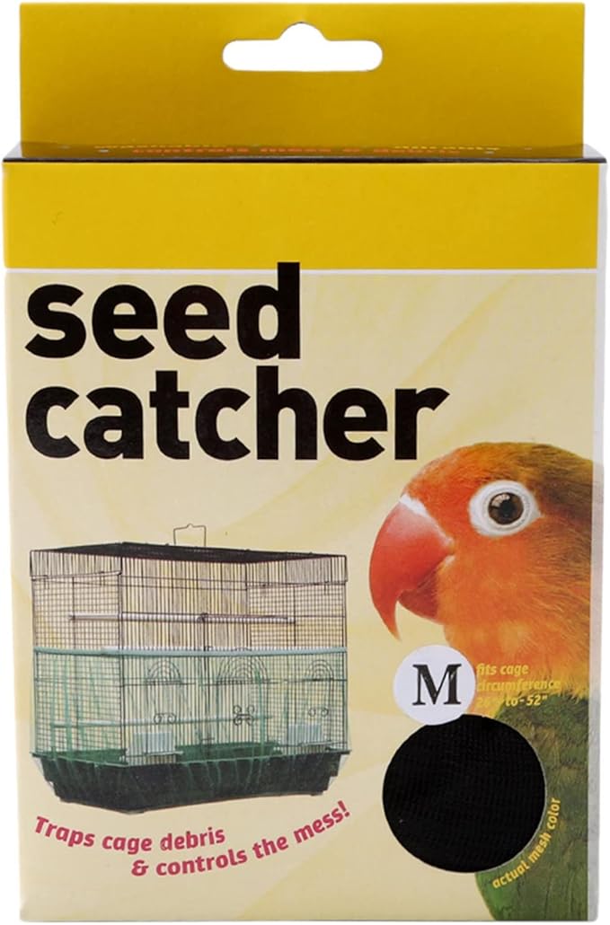 Bird Cage Seed Catcher, Stretchy Form Fitting Mesh Skirt Cover for Parrot Enclosures, Light and Breathable Fabric, Prevent Scatter and Mess,54 * 17Cm Black