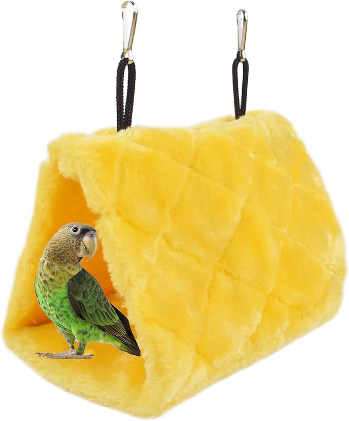 Pet Bird Nest Hammock Hanging Cave Cage Plush Snuggle Happy Hut Tent Bed, Yellow (Small (6.7" L x 3.9" W x 5.1" Th))
