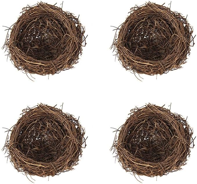 Artificial Birds Nest,4 Set Handmade Natural Easter Fake Birds Nest Rattan Bird Nests DIY Craft Tree Decoration Simulation Bird Nest for Wedding Home Garden Party Decor,8cm