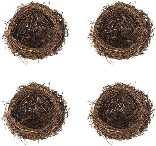 Artificial Birds Nest,4 Set Handmade Natural Easter Fake Birds Nest Rattan Bird Nests DIY Craft Tree Decoration Simulation Bird Nest for Wedding Home Garden Party Decor,8cm