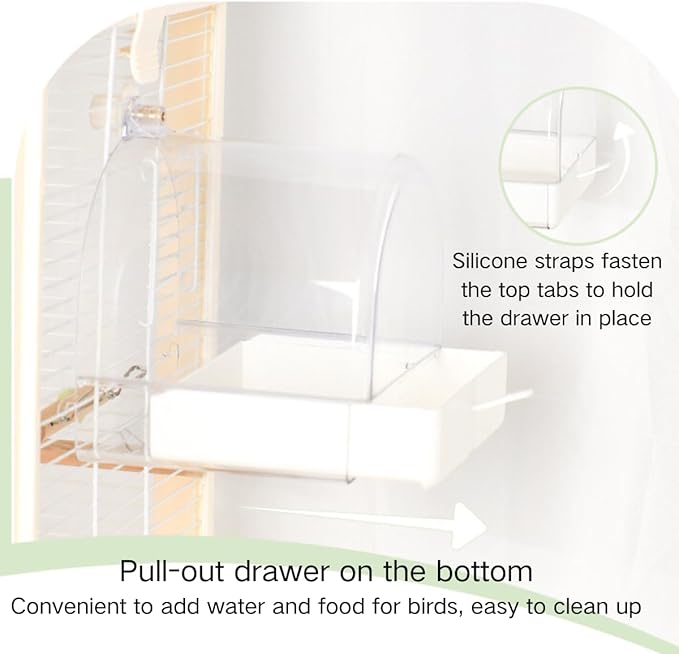 Bird Bath Cage, Cleaning Pet Supplies Cockatiel Bird Clear Bathtub with Bottom Drawer for Little Bird Parrots Spacious Parakeets Portable Shower for Most Birdcage