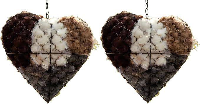 Handmade Alpaca Fiber Bird Nesting Heart, Refillable Birds Nests Material Holders for Outside,Heart Shape Design, Winter Fowl Gifts Animal Hummingbirds Lovers Home Garden Yard(2 Set)