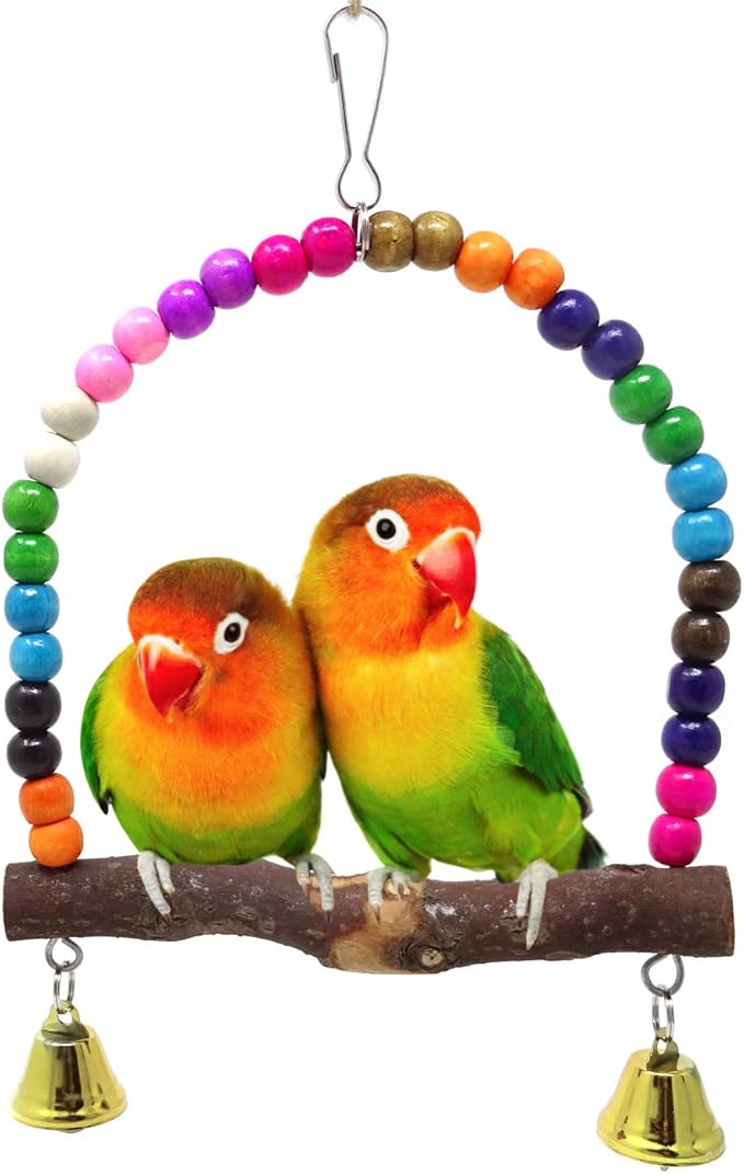 Honbay Wooden Bird Swing Perch Parrot Hanging Toy for Small Sized Birds