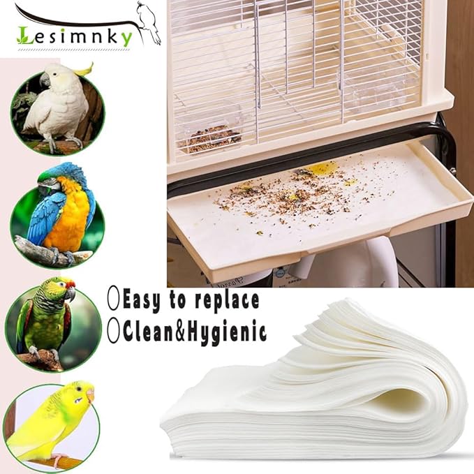 100pcs Bird Cage Liner Papers,11×20in Big Size Disposable Non-Woven Cage Paper Liners Precut Absorbent Cushion Pad Mat Accessories for Pet Bird Parrot