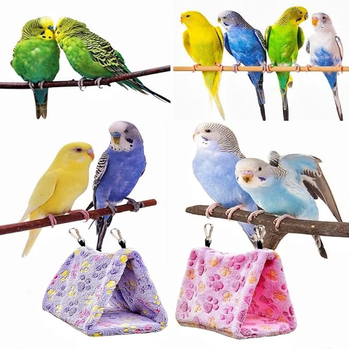2 Pack Bird Nest Plush Snuggle Bird Hammock Hanging Bird Cave Parrot Sleeping Bed Shed Hut Hanging Tent for Budgies Finch Parakeet Cockatiel Cockatoo Lovebird-Foot Pattern (Pink&Purple)