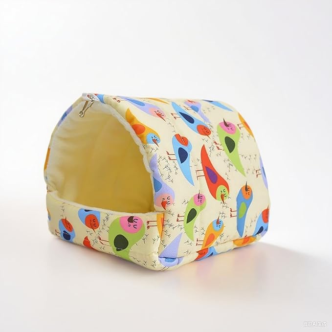 Bird Bed for Cage Warm Winter Nest Hammock with Hanging Hook Cage Accessories for Small Birds Parakeets Cockatiels Love Birds Cockatiels Conures Hamster (Beige, M)