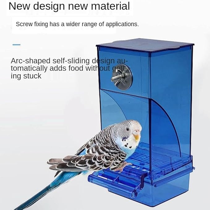 No Mess Bird Feeder for Cage,Automatic Parrot Feeder Cage Accessories,Transparent Parakeet Seed Container Food Feeder Drinker for Cage,No-Spill Transparent Bird Feeder (White)