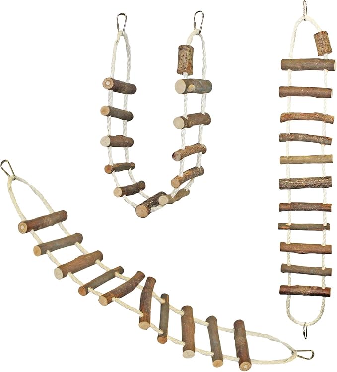 Sisal Rope Ladder - Natural Interactive Climbing Cage Accessory - for Sugar Gliders, Squirrels, Degus, Marmosets, Monkeys, Rats, Parrots, Birds, Hamsters, Gerbils & Other Small Pets