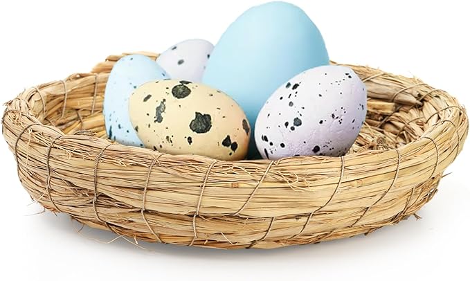 Eorbow 6 Packs Woven Straw Bird Nests, 8" Handmade Flat Base Spawning Nest, Small Animal Breeding Bed Hatch House Cage Accessories for Dove Pigeon Parrot Cuckoo Sparrow Rabbits Chinchillas Hamster