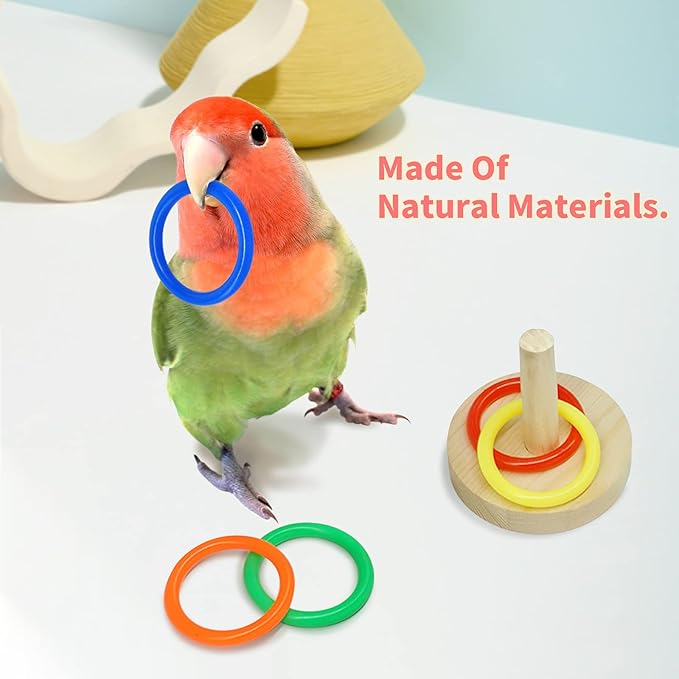 Bird Toys,Parrot Training Toys for Lovebird,Five-Types Parakeet Toys Sets for Conure, Cockatiel,12 PCS Parrot Intelligence Toy,Basketball Hoop,Skateboard,Stacking Toys,Wooden Block Bird Puzzles Toy