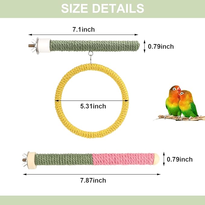 Bird Toys,3PCS Bird Swing Perch with Rope Chewing Toys, Suitable for Lovebirds, Parakeets, Budgerigars, Counres ect Small Birds