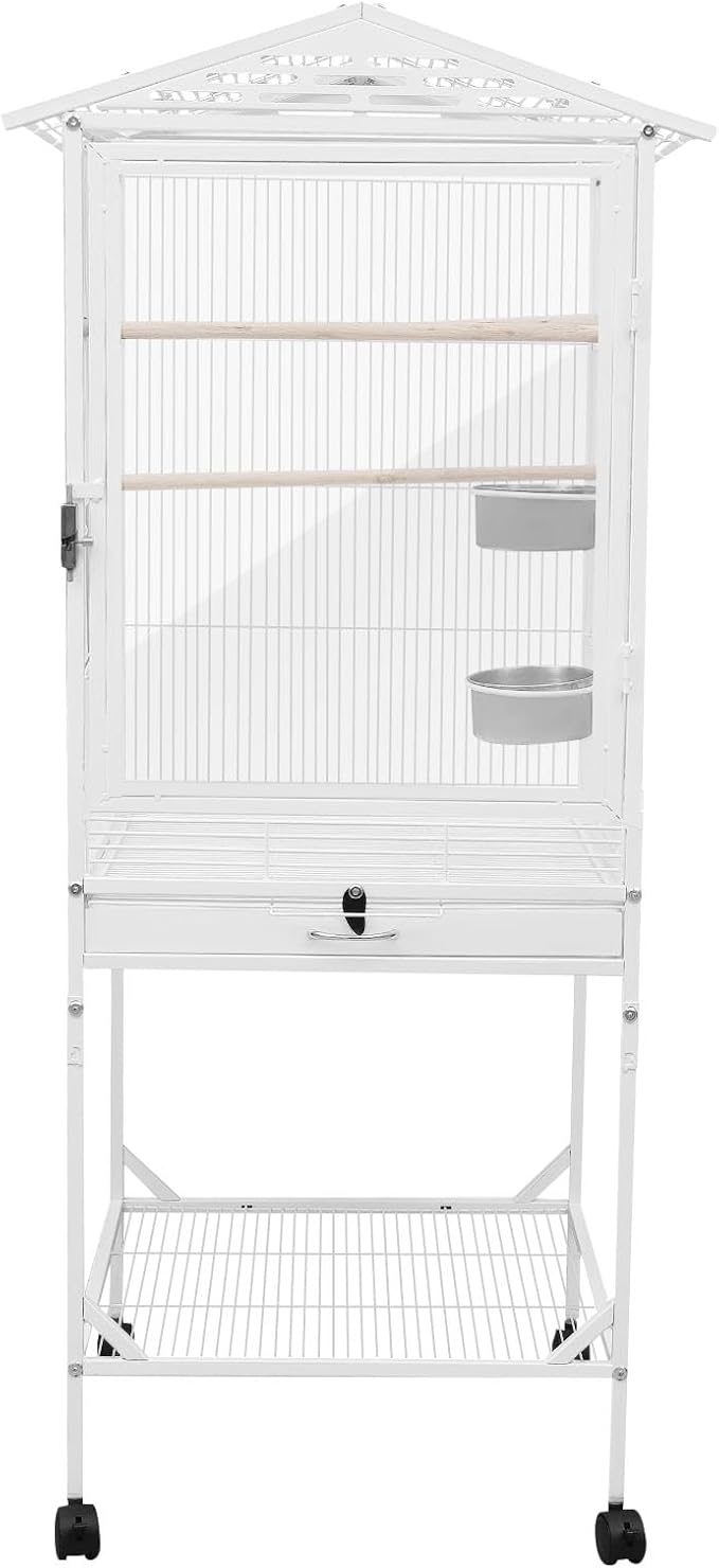 Xuthusman 53.5 Inch Bird Cage with Wheels,Rolling Bird Cage for Parrots with Open Top, Pull-Out Tray Storage Shelf Heavy-Duty Pet Bird House for Cockatiel Parakeet Finch Lovebird