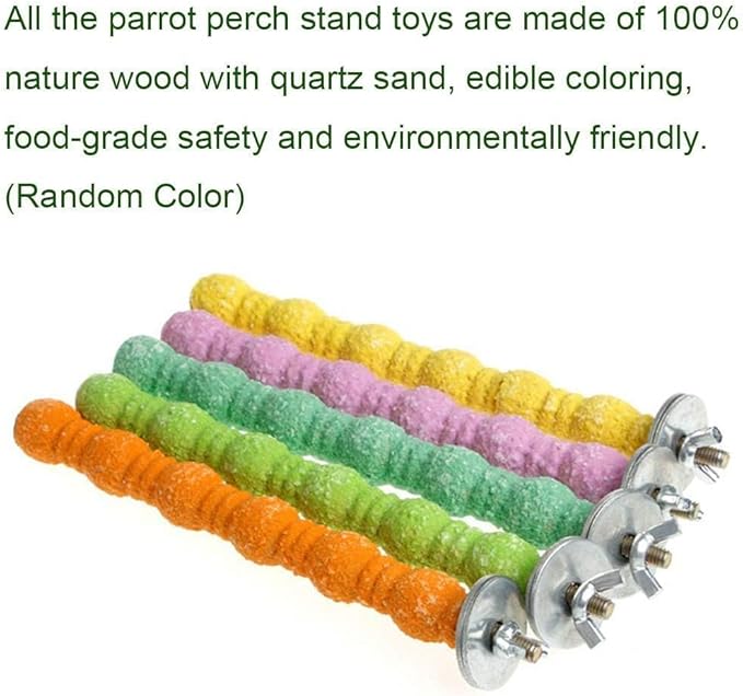 kathson 10PCS Bird Perch Parrot Stand Cage Accessories Natural Wooden Stick Paw Grinding Rough-surfaced Chew Toy for Cockatiels,Cockatoo,Lorikeet,Conure,Parakeet (Random Color,7.9inch)