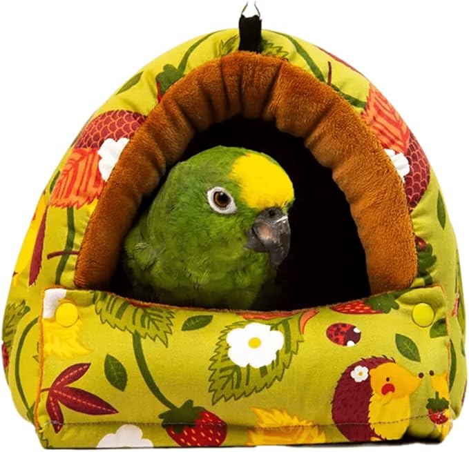 Parrot Warm House Bird Nest Winter Hanging Hammock Birds Sleeping Bed Parrot Hideway Bed Washable for Parrot Parakeet Cockatiels Budgies Lovebird (S,Mustard)