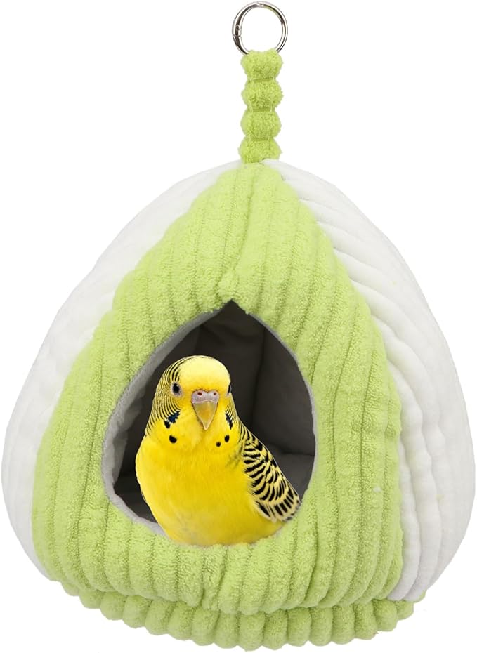 Hypeety Bird Nest Winter Warm Hammock Bed for Cage Bird Shed Hut Tent Cozy Hanging Nest House for Small Pet Parakeet Conure Cockatiel Budgies Lovebird Bird Cage Accessories (Green, M)