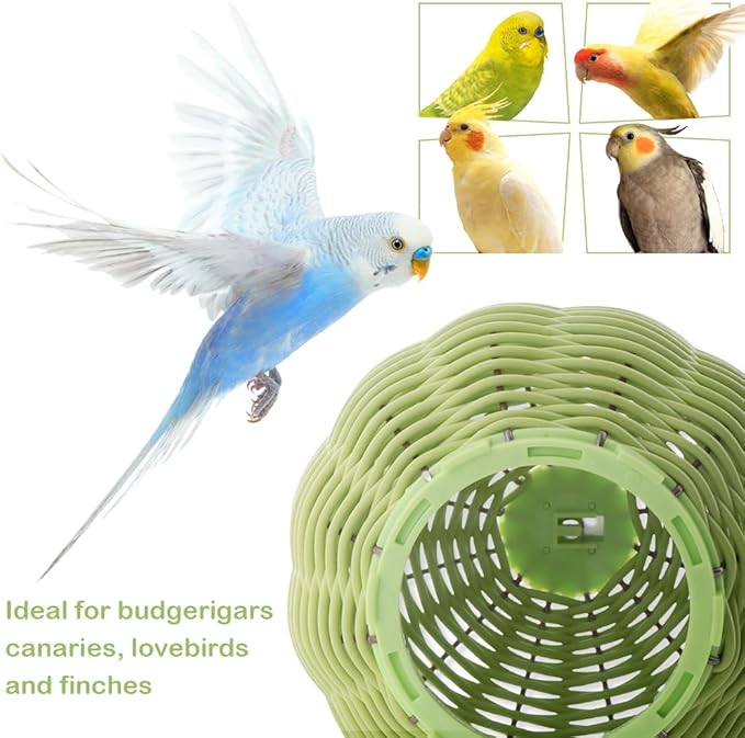 VTurboWay Rattan Bird Nest Chew Resistant Steel Frame Nest Parrot Egg Laying Breeding Nest for Small Bird Lovebird Canary Budgie Finch (Green)