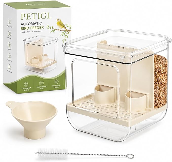 No Mess Automatic Bird Feeder, Transparent Seed Food Container for Bird Cage, Multifunctional Parrot Feeder for Budgies Lovebirds Cockatiels Canaries (1 Pack)
