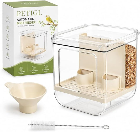 No Mess Automatic Bird Feeder, Transparent Seed Food Container for Bird Cage, Multifunctional Parrot Feeder for Budgies Lovebirds Cockatiels Canaries (1 Pack)