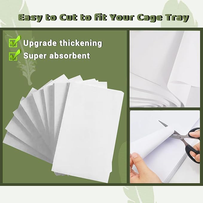 ZIQON 120 Pcs Bird Cage Liner Papers Big Size Cage Paper Liners Disposable Cage Paper Liners Precut Absorbent Cushion Pad Mat Accessories for Pet Bird Parrot