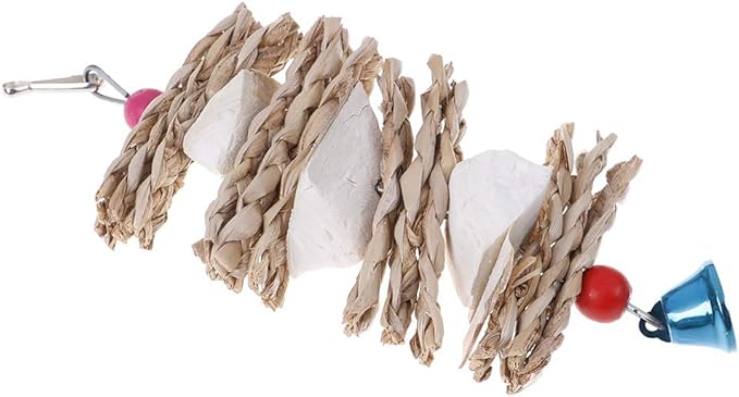 Parrot Bird Chewing Toys Dry Straw Natural Wooden Grass Chew Bite Hanging Cage Bell Swing Climb Chew Toys Parakeets,Cockatiels,Lovebirds Foraging Toys Bird Supplies