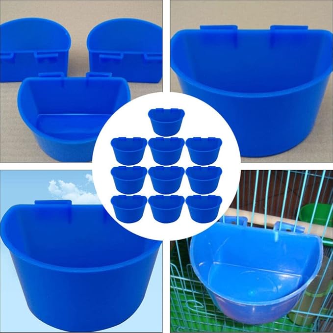 POPETPOP Thick Plastic Pigeon Feeder Water Bowl with Hook Semicircle Design Lightweight Easy Clean 4.33 Inch Cage Hanging Food Cup