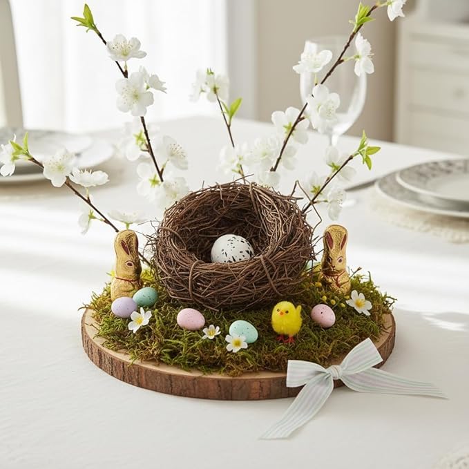 2 Pcs Birds Nest Easter Rattan Nest Decorating, Artificial Natural Bird Nest Kit for Easter Crafts Home Garden Decor Wedding Party Decor Easter Decor