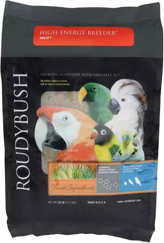 Roudybush High Energy Breeder Food for Breeding & Weaning Birds - Scientifically Formulated Bird Feed - Bird Food Pellets w/ Corn, Wheat, Soy - Nutritious & Healthy Feed for Birds (Nibles, 25lb)