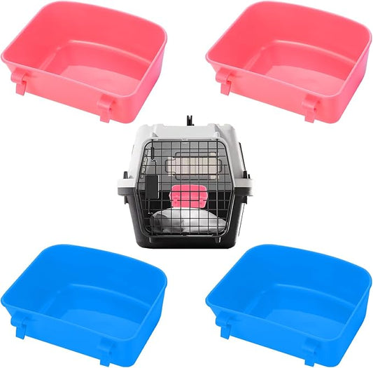 4 PCS Cage Cups Rabbit Feeder Waterer, Chicken Birds Feeders Hanging, Food and Water Container for Pet, Bath Water Bowl Universal for Birds Hamsters Rats Rabbit Guinea Pig Small Pets (Blue, Pink)