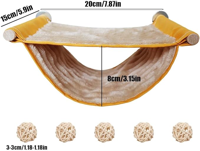 Winter Warm Bird Nest Bed, Parrot Hanging Hammock Snuggle Hut and 5 Rattan Balls, Parrot Hanging Bed Cage House Bird Cage Stand Perch for Parakeet Budgies Cockatiels Hamster Chinchilla (Yellow)