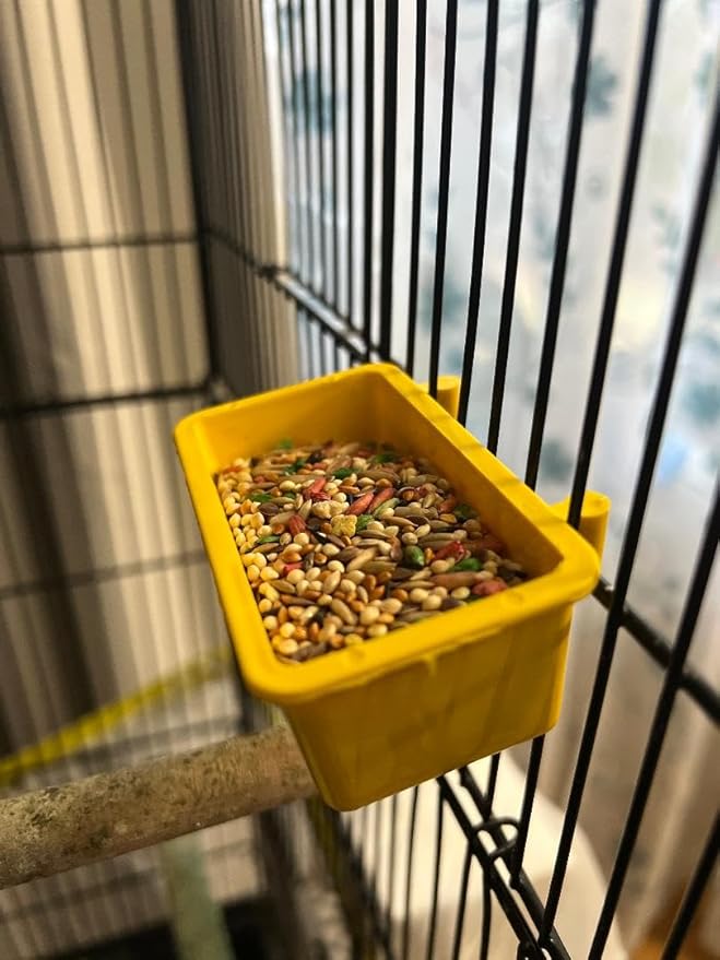 4 pcs Bird Cage Food Water Feeder Cups Plastic Hanging Bowl Parakeet Parrotlet Budgie Cockatiel Feeding Small 3 oz Each, Small Pet Feeding