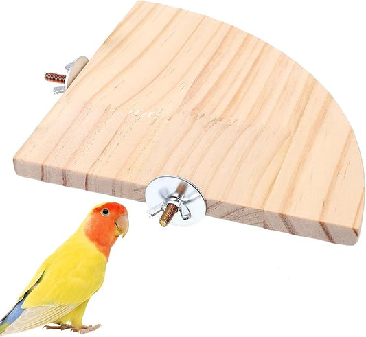 Bird Perch Platform Stand Bird Corner Wood Perch Birds Platform Parrot Stand Flat Fan Shape Playground Cage Accessories Shelf for Parakeet Conure Cockatiel Budgie Gerbil Rat Birds Hamster