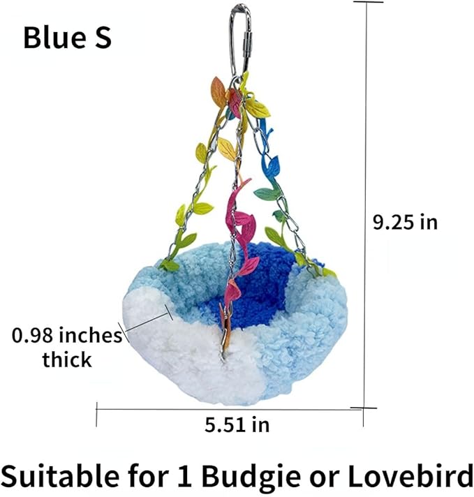 Bird Hammock Winter Warm Parrot Nest Bed Plush Snuggle Pet Cave Hammock Toy Parrot Cage Accessories (Blue,S)