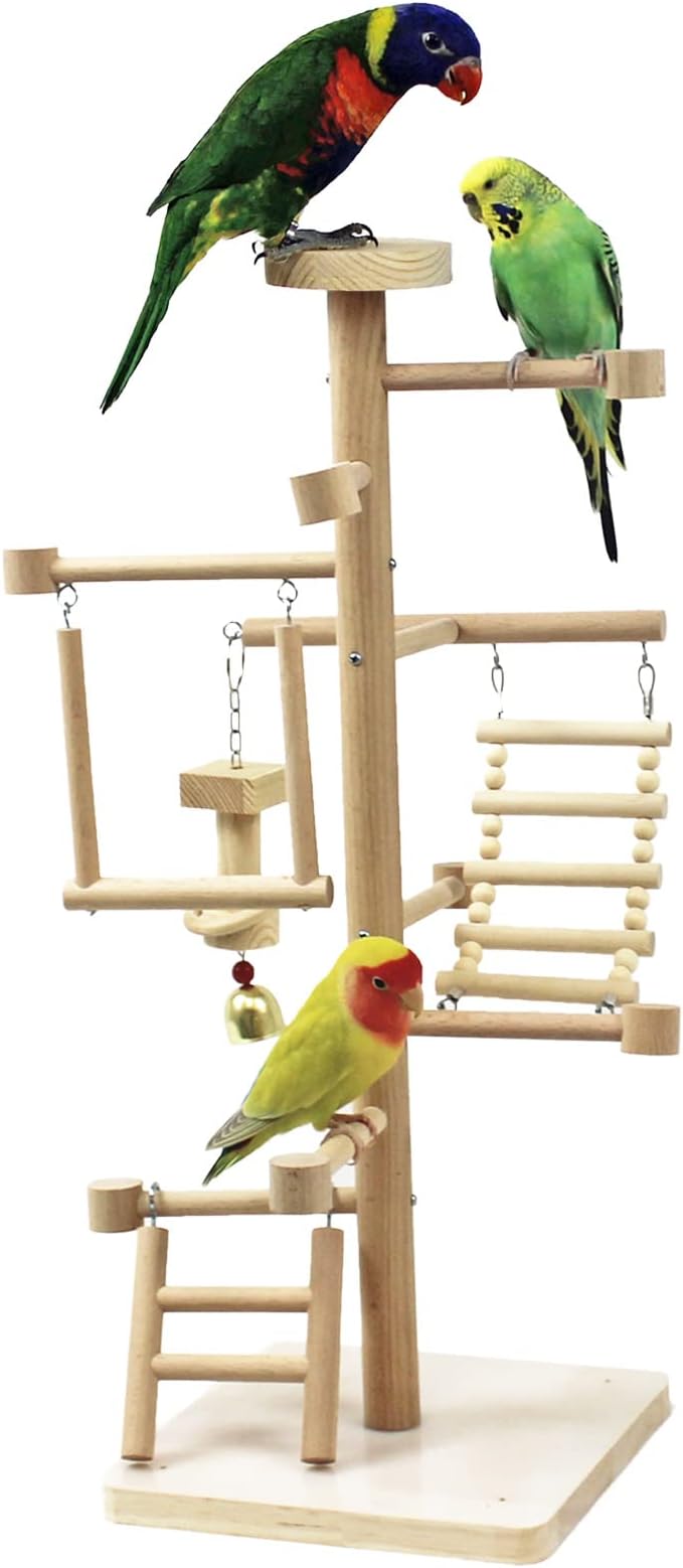 UANLANT Bird Playground Parrots Play Stand Parakeets Play Gyms Set Toy Birdcage Stand Perch Table Top Activity Center Conures Wood Playpen Platform Ladder Swing for Cockatiel Budgies Lovebirds