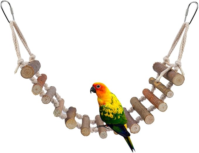 Bird Ladder, Rope Bridge, Rope Ladder, Wood Ladders Swing Toy, Pet Chewing Toys, for Pet Bird, Hamster, Parrots, 24 X 3.9 Inch