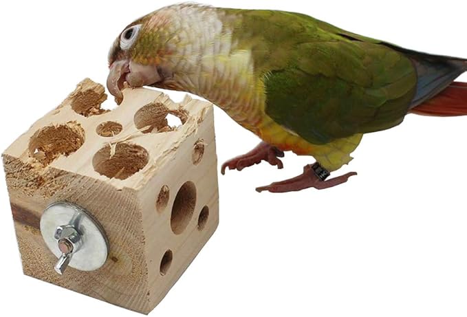 QBLEEV Bird Wooden Block Chew Toy, Parrot Tabletop Puzzle, Small Animal Shredding & Biting Wood Teething Toy for Hamster, Cockatiels, Conures & Budgie