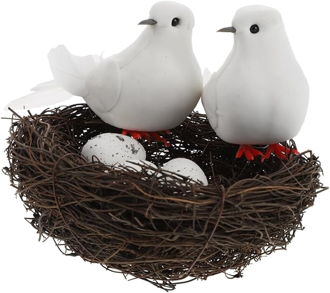 ibasenice Simulated Bird Nest Decoration with Eggs Lightweight Artificial Birds Nest for Garden Outdoor Christmas Festival Ornament 5.07X5.07X1.56 Inches