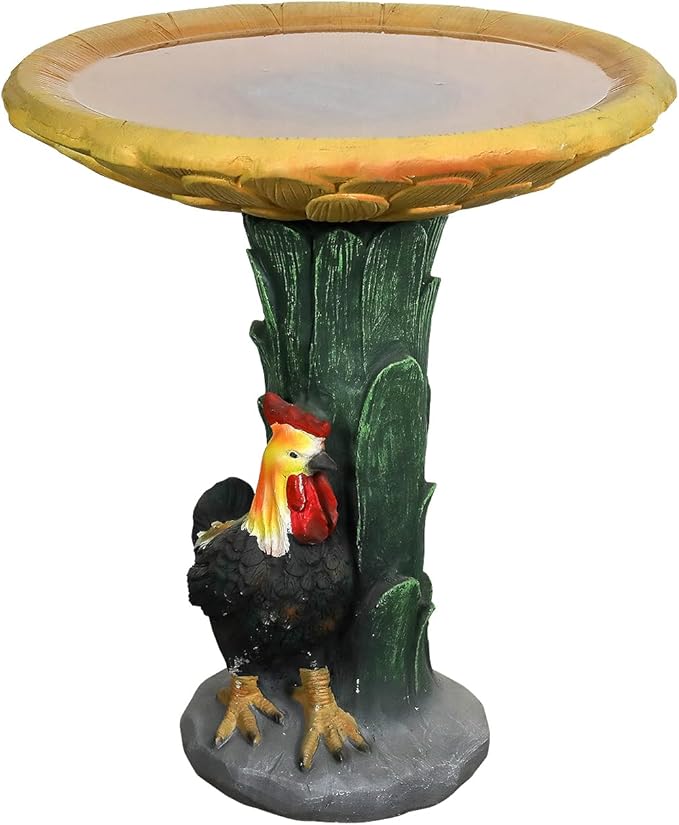 SKYFIRE 23" H Outdoor Birdbath for Garden - Fibre Reinforced Concrete Large Bird Bath Outdoor Decor with Farmhouse Rooster Pedestal for Garden, Patio, Lawn - 20”Dia. X 23”H Rustic Birdbaths & Supports