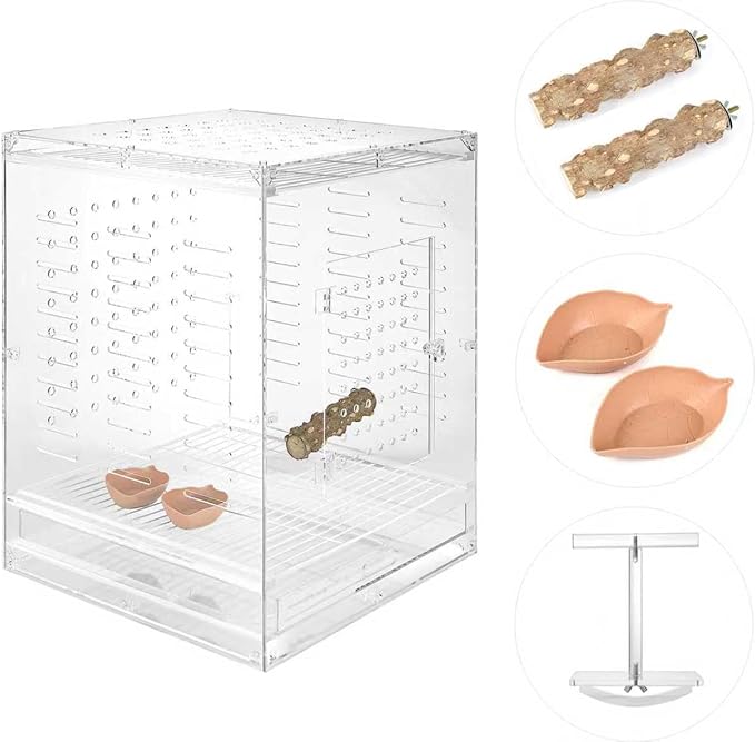 Clear Acrylic Bird Cage for Small Birds, Transparent Display Habitat for Canary, Parakeet - Easy to Clean & Assemble (18x20x24in)