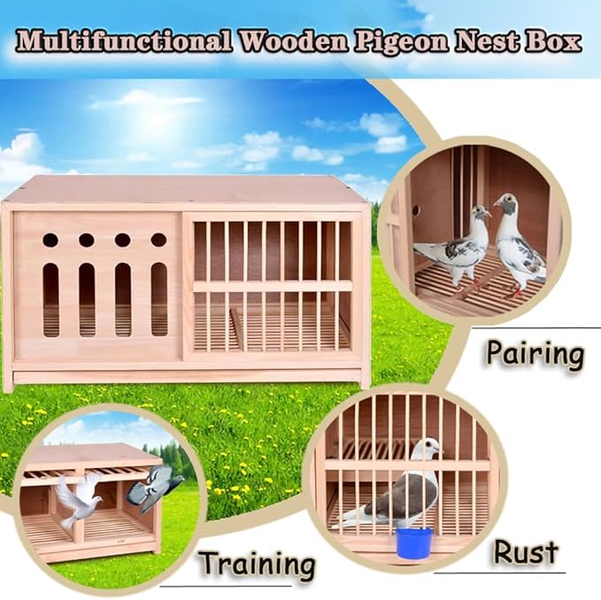 Large Pigeon Cage, Solid Wood Sliding Door Bird Cage, Light-Proof Door Outdoor Pigeon Nest Box, Removable Tray(23.6IN*2)